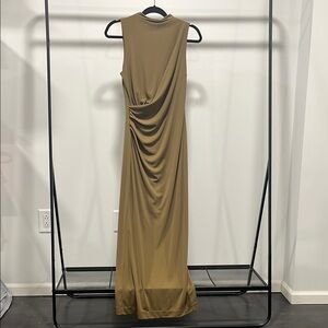 Zara tan brown Asymmetrical Ruched Maxi Dress